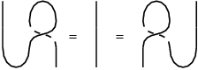 
\scalebox{1} % Change this value to rescale the drawing.
{
\begin{pspicture}(0,-1.22)(5.82,1.22)
\psbezier[linewidth=0.04](0.0,-0.4)(0.0,-1.2)(0.8,-1.2)(0.8,-0.4)
\psbezier[linewidth=0.04](0.8,0.4)(0.8,1.2)(1.6,1.2)(1.6,0.4)
\psline[linewidth=0.04cm](0.0,-0.4)(0.0,0.2)
\psline[linewidth=0.04cm](1.6,-0.4)(1.6,-1.0)
\psline[linewidth=0.04cm](2.8,0.2)(2.8,-1.0)
\psbezier[linewidth=0.04](5.8,-0.4)(5.8,-1.2)(5.0,-1.2)(5.0,-0.4)
\psbezier[linewidth=0.04](5.0,0.4)(5.0,1.2)(4.2,1.2)(4.2,0.4)
\psline[linewidth=0.04cm](5.8,-0.4)(5.8,0.2)
\psline[linewidth=0.04cm](4.2,-0.4)(4.2,-1.0)
\usefont{T1}{ptm}{m}{n}
\rput(2.0948439,-0.095){=}
\usefont{T1}{ptm}{m}{n}
\rput(3.4948437,-0.095){=}
\psbezier[linewidth=0.04,linestyle=dashed,dash=0.16cm 0.16cm](4.2,0.4)(4.2,-0.2)(5.0,0.2)(5.0,-0.4)
\psbezier[linewidth=0.04](5.0,0.4)(5.0,-0.2)(4.2,0.2)(4.2,-0.4)
\psbezier[linewidth=0.04,linestyle=dashed,dash=0.16cm 0.16cm](0.8,0.4)(0.8,-0.2)(1.6,0.2)(1.6,-0.4)
\psbezier[linewidth=0.04](1.6,0.4)(1.6,-0.2)(0.8,0.2)(0.8,-0.4)
\psline[linewidth=0.04cm](2.8,1.0)(2.8,0.2)
\psline[linewidth=0.04cm](5.8,1.0)(5.8,0.2)
\psline[linewidth=0.04cm](0.0,1.0)(0.0,0.2)
\end{pspicture} 
}
