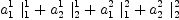 
\label{eq3}{{a_{1}^{1}}\ {|_{1}^{1}}}+{{a_{2}^{1}}\ {|_{2}^{1}}}+{{a_{1}^{2}}\ {|_{1}^{2}}}+{{a_{2}^{2}}\ {|_{2}^{2}}}