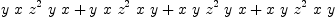 
\label{eq37}{y \  x \ {{z}^{2}}\  y \  x}+{y \  x \ {{z}^{2}}\  x \  y}+{x \  y \ {{z}^{2}}\  y \  x}+{x \  y \ {{z}^{2}}\  x \  y}