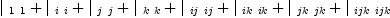 
\label{eq8}{|_{\  1 \  1}}+{|_{\  i \  i}}+{|_{\  j \  j}}+{|_{\  k \  k}}+{|_{\  ij \  ij}}+{|_{\  ik \  ik}}+{|_{\  jk \  jk}}+{|_{\  ijk \  ijk}}