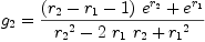 
\label{eq31}{g_{2}}={{{{\left({r_{2}}-{r_{1}}- 1 \right)}\ {{e}^{r_{2}}}}+{{e}^{r_{1}}}}\over{{{r_{2}}^{2}}-{2 \ {r_{1}}\ {r_{2}}}+{{r_{1}}^{2}}}}