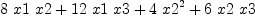 
\label{eq3}{8 \  x 1 \  x 2}+{{12}\  x 1 \  x 3}+{4 \ {{x 2}^{2}}}+{6 \  x 2 \  x 3}