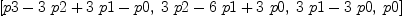 
\label{eq1}\left[{p 3 -{3 \  p 2}+{3 \  p 1}- p 0}, \:{{3 \  p 2}-{6 \  p 1}+{3 \  p 0}}, \:{{3 \  p 1}-{3 \  p 0}}, \: p 0 \right]