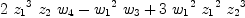 
\label{eq13}{2 \ {{z_{1}}^{3}}\ {z_{2}}\ {w_{4}}}-{{{w_{1}}^{2}}\ {w_{3}}}+{3 \ {{w_{1}}^{2}}\ {{z_{1}}^{2}}\ {{z_{2}}^{3}}}