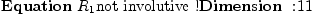 
\label{eq11}\mbox{\rm \hbox{\axiomType{Equation}\ }}{R_{1}}\mbox{\rm not involutive !}\mbox{\rm \hbox{\axiomType{Dimension}\ } :}{11}