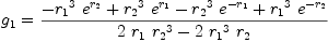 
\label{eq43}{g_{1}}={{-{{{r_{1}}^{3}}\ {{e}^{r_{2}}}}+{{{r_{2}}^{3}}\ {{e}^{r_{1}}}}-{{{r_{2}}^{3}}\ {{e}^{-{r_{1}}}}}+{{{r_{1}}^{3}}\ {{e}^{-{r_{2}}}}}}\over{{2 \ {r_{1}}\ {{r_{2}}^{3}}}-{2 \ {{r_{1}}^{3}}\ {r_{2}}}}}