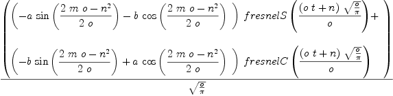 
\label{eq34}{\left(
\begin{array}{@{}l}
\displaystyle
{{\left({
\begin{array}{@{}l}
\displaystyle
-{a \ {\sin{\left({{{2 \  m \  o}-{{n}^{2}}}\over{2 \  o}}\right)}}}-{b \ {\cos{\left({{{2 \  m \  o}-{{n}^{2}}}\over{2 \  o}}\right)}}}

