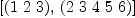 
\label{eq1}\left[{\left(1 \  2 \  3 \right)}, \:{\left(2 \  3 \  4 \  5 \  6 \right)}\right]