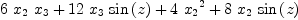 
\label{eq6}{6 \ {x_{2}}\ {x_{3}}}+{{12}\ {x_{3}}\ {\sin \left({z}\right)}}+{4 \ {{x_{2}}^{2}}}+{8 \ {x_{2}}\ {\sin \left({z}\right)}}