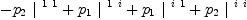 
\label{eq33}-{{p_{2}}\ {|^{\  1 \  1}}}+{{p_{1}}\ {|^{\  1 \  i}}}+{{p_{1}}\ {|^{\  i \  1}}}+{{p_{2}}\ {|^{\  i \  i}}}