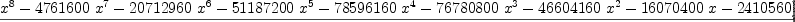 
\label{eq13}\frac{{{\left(-{{476160}\ {{x}^{8}}}-{{4761600}\ {{x}^{7}}}-{{2
0712960}\ {{x}^{6}}}-{{51187200}\ {{x}^{5}}}-{{78596160}\ {{x}^{4}}}-{{76780800}\ {{x}^{3}}}-{{46604160}\ {{x}^{2}}}-{{16070
400}\  x}-{2410560}\right)}\ {\log \left({{2 \  x}+ 3}\right)}}+{{\left({{476160}\ {{x}^{8}}}+{{4761600}\ {{x}^{7}}}+{{207129
60}\ {{x}^{6}}}+{{51187200}\ {{x}^{5}}}+{{78596160}\ {{x}^{4}}}+{{76780800}\ {{x}^{3}}}+{{46604160}\ {{x}^{2}}}+{{16070400}\  x}+{2410560}\right)}\ {\log \left({x + 1}\right)}}+{{238080}\ {{x}^{7}}}+{{2083200}\ {{x}^{6}}}+{{7757440}\ {{x}^{5}}}+{{1593400
0}\ {{x}^{4}}}+{{19495776}\ {{x}^{3}}}+{{14209160}\ {{x}^{2}}}+{{5712464}\  x}+{977397}}{{{192}\ {{x}^{8}}}+{{1920}\ {{x}^{7}}}+{{8352}\ {{x}^{6}}}+{{20640}\ {{x}^{5}}}+{{31692}\ {{x}^{4}}}+{{30960}\ {{x}^{3}}}+{{18792}\ {{x}^{2}}}+{{6480}\  x}+{972}}