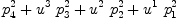 
\label{eq2}{p_{4}^{2}}+{{u^{3}}\ {p_{3}^{2}}}+{{u^{2}}\ {p_{2}^{2}}}+{{u^{1}}\ {p_{1}^{2}}}