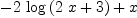 
\label{eq26}-{2 \ {\log \left({{2 \  x}+ 3}\right)}}+ x