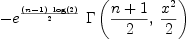 
\label{eq4}-{{{e}^{{{\left(n - 1 \right)}\ {\log \left({2}\right)}}\over 2}}\ {\Gamma \left({{{n + 1}\over 2}, \:{{{x}^{2}}\over 2}}\right)}}