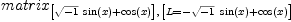 
\label{eq30}matrix_{{\left[{{{\sqrt{- 1}}\ {\sin \left({x}\right)}}+{\cos \left({x}\right)}}\right]}, \:{\left[{L ={-{{\sqrt{- 1}}\ {\sin \left({x}\right)}}+{\cos \left({x}\right)}}}\right]}}