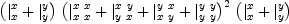 
\label{eq16}\ {\left({{|_{x}^{x}}+{|_{y}^{y}}}\right)}\ {{\left({{|_{x \  x}^{x \  x}}+{|_{y \  x}^{x \  y}}+{|_{x \  y}^{y \  x}}+{|_{y \  y}^{y \  y}}}\right)}^{2}}\ {\left({{|_{x}^{x}}+{|_{y}^{y}}}\right)}